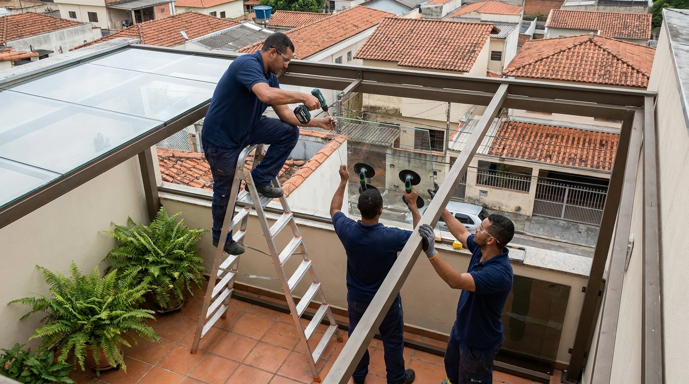 Cobertura de vidro em terraço com telhados em Vitória-ES