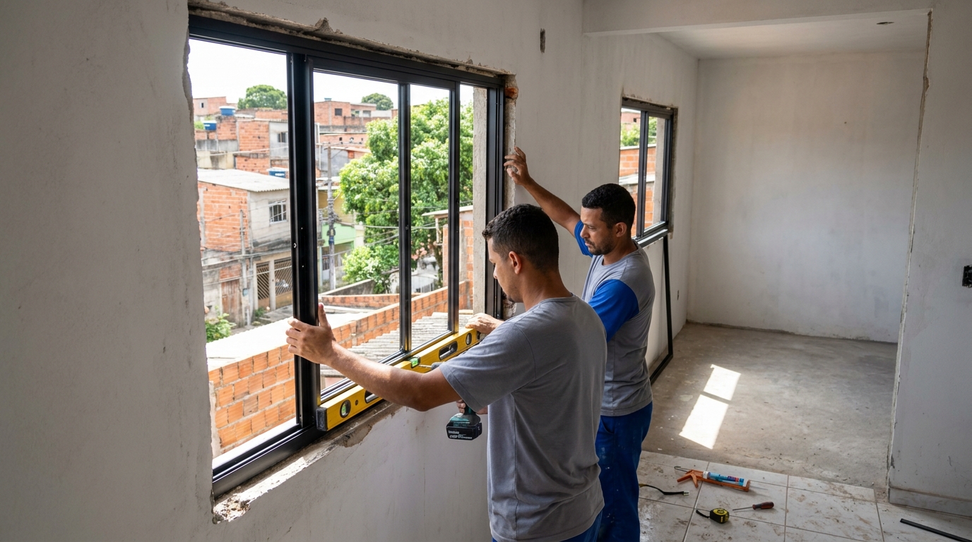 Esquadria de alumínio em obra em Vitória-ES